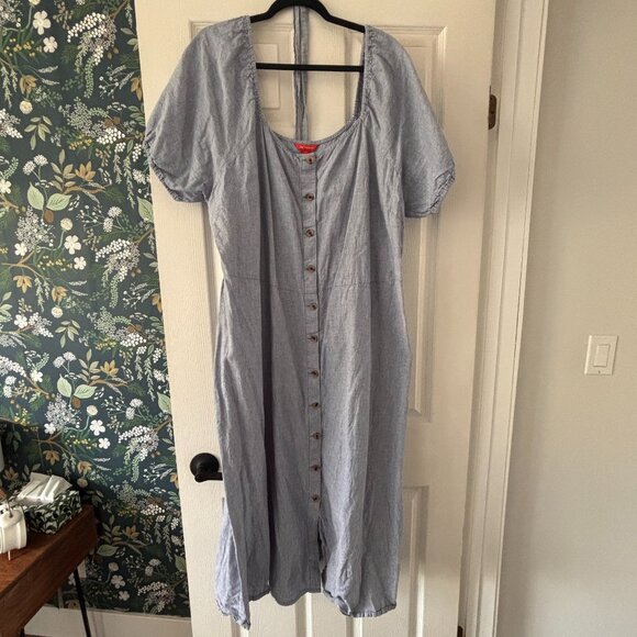 Puff Sleeve Button Front Midi Dress - Picture 1 of 3